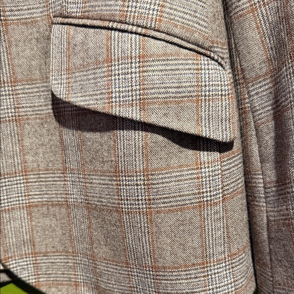 Sacoor Brothers Beige and Brown Plaid Blazer with Elbow Pads - Picture 5 of 11